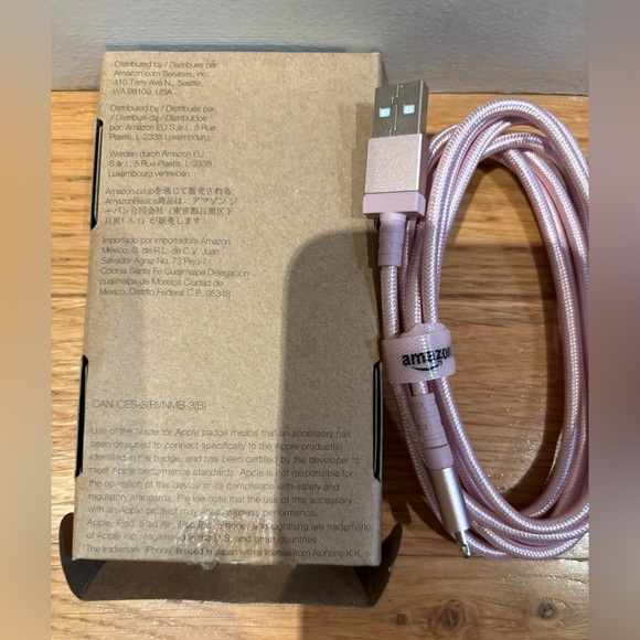 NWT Amazon Basics Charging cord in Rose Gold- 6feet for iPhone or iPad - Picture 2 of 4